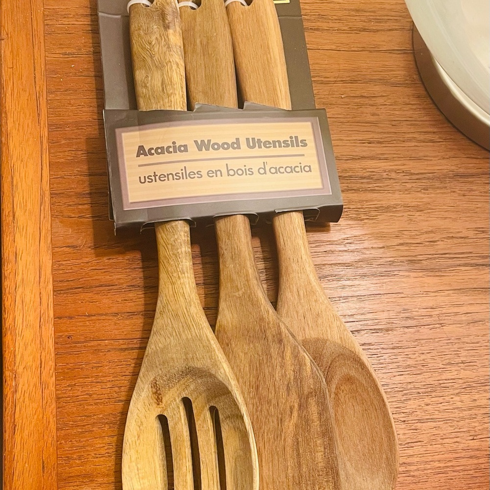 ACACIA Wood 3 Pcs Utensils Cook’s Spatula * Slotted Spoon *